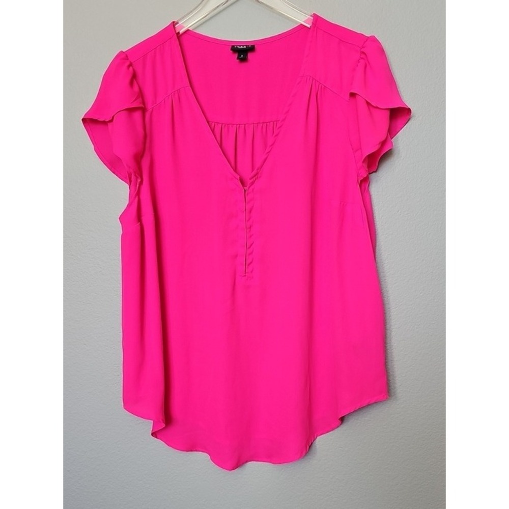 Torrid Harper Blouse Hot Pink Flutter Tulip Sleeve Chiffon V-Neck Size 0 XL
